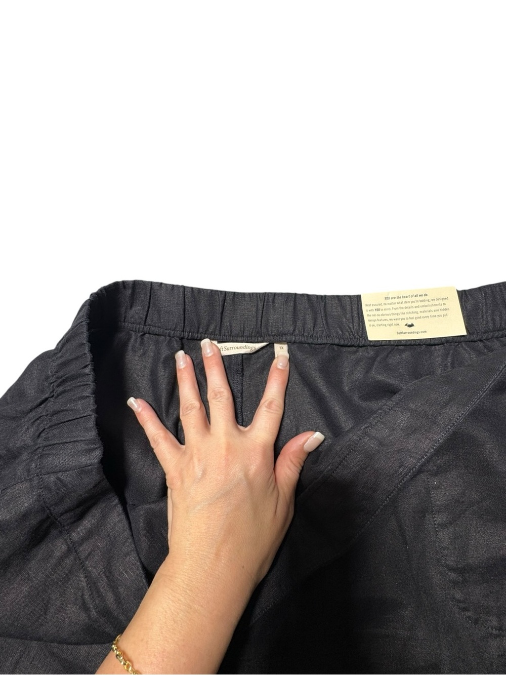 NWT Soft Surroundings Women’s 1X Linen Black Cropped Wide-Leg Pants Drawstring - Picture 6 of 12